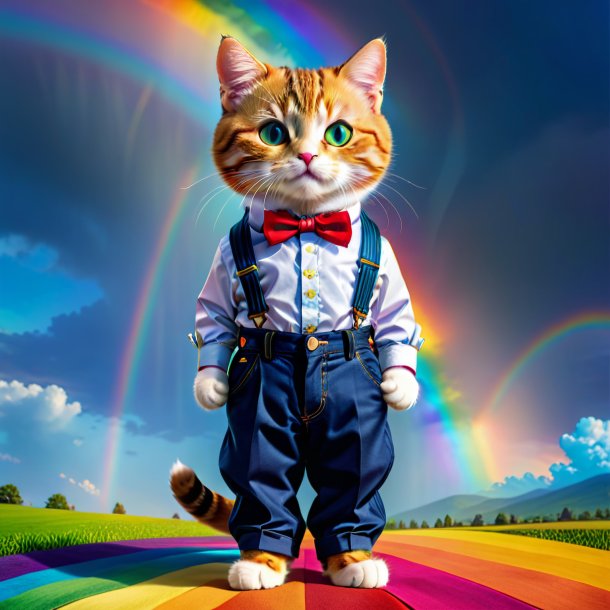 Image of a cat in a trousers on the rainbow