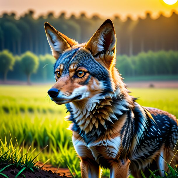 Picture of a waiting of a jackal on the field