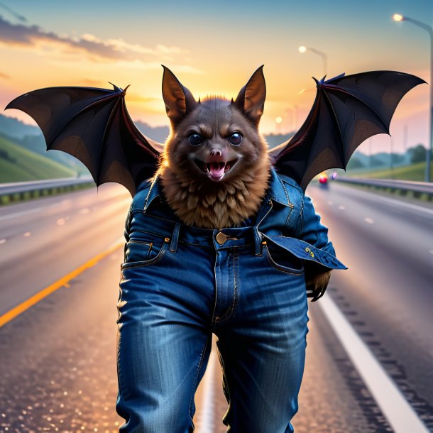 Picture of a bat in a jeans on the highway