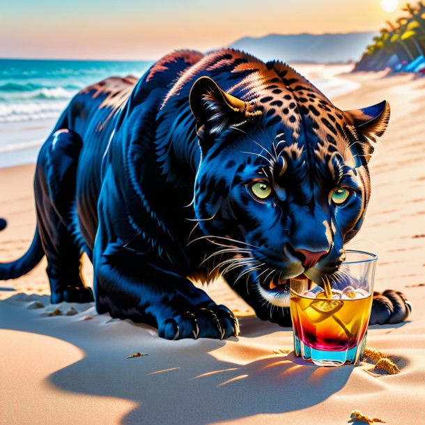 Pic of a drinking of a panther on the beach