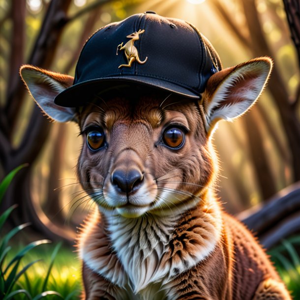 Foto de un canguro en una gorra negra