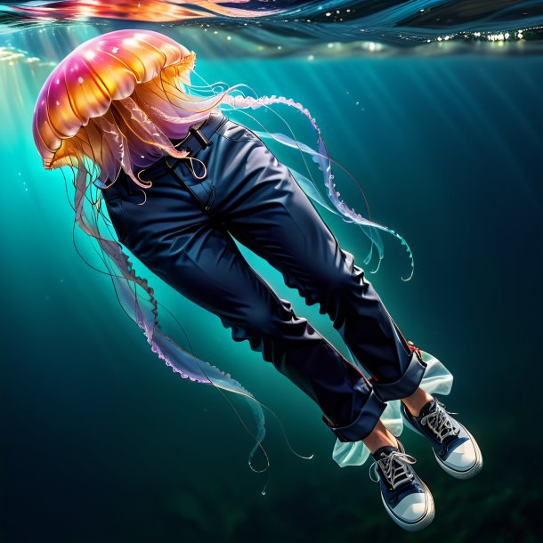 Drawing of a jellyfish in a trousers in the water