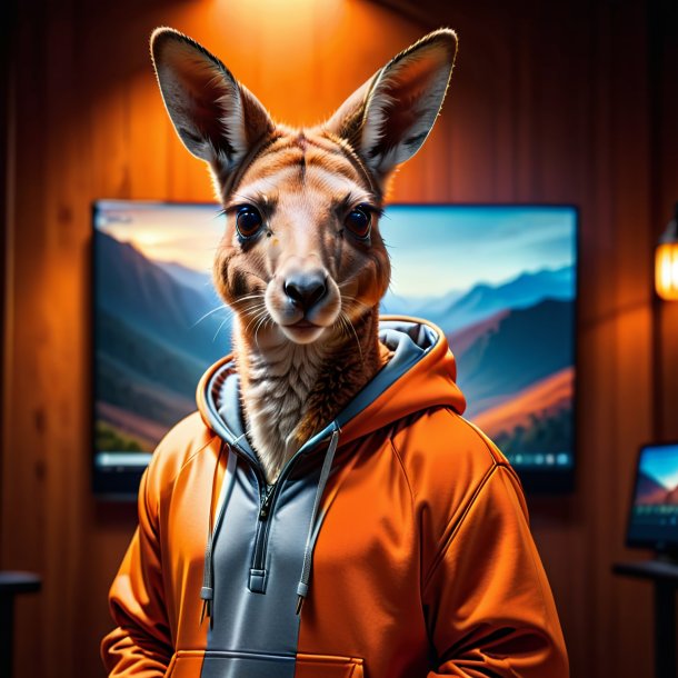 Imagem de um canguru em um hoodie laranja