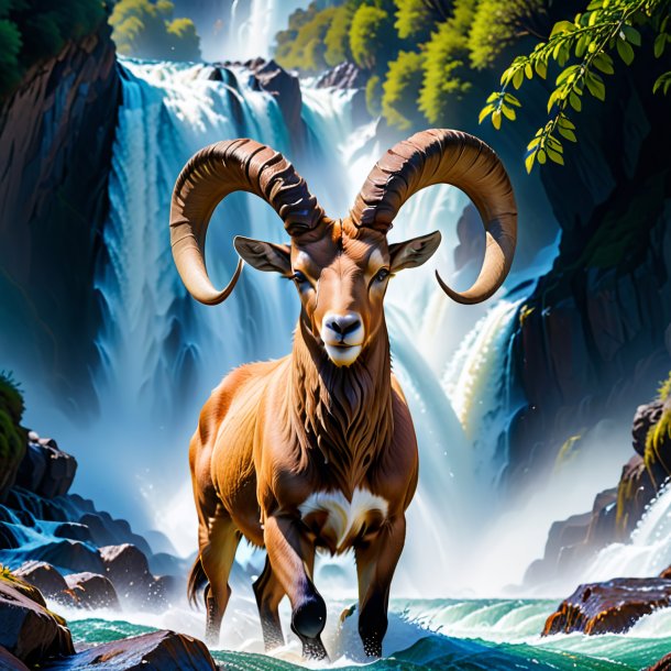 Pic of a angry of a ibex in the waterfall