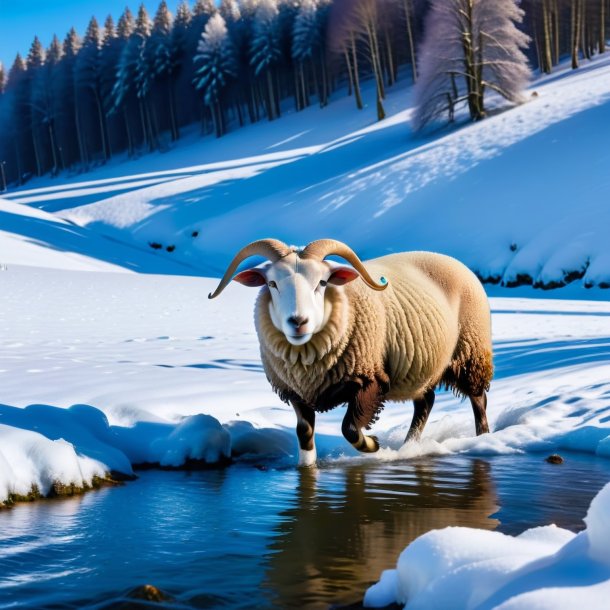 Foto de un baño de una oveja en la nieve