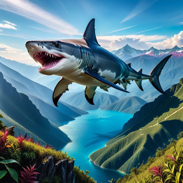 Picture of a angry of a hammerhead shark in the mountains