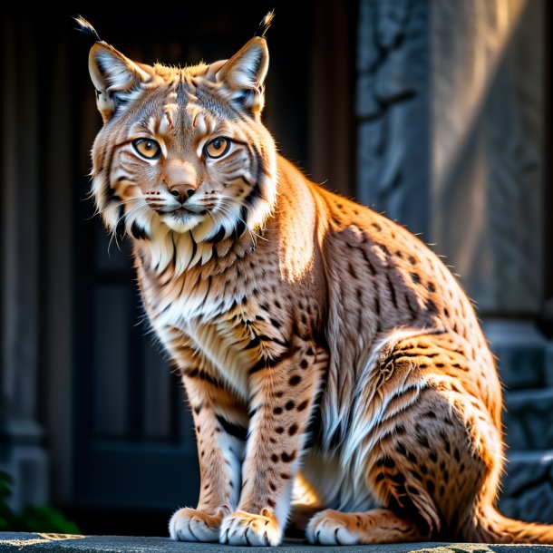 Foto de un lince en un vestido gris