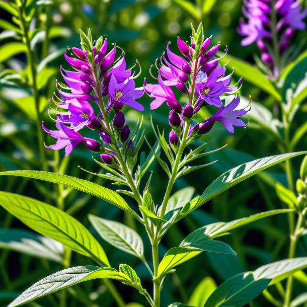 "portrayal of a pea green willowherb, purple"