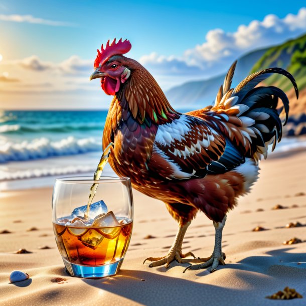 Pic d'un verre de poule sur la plage