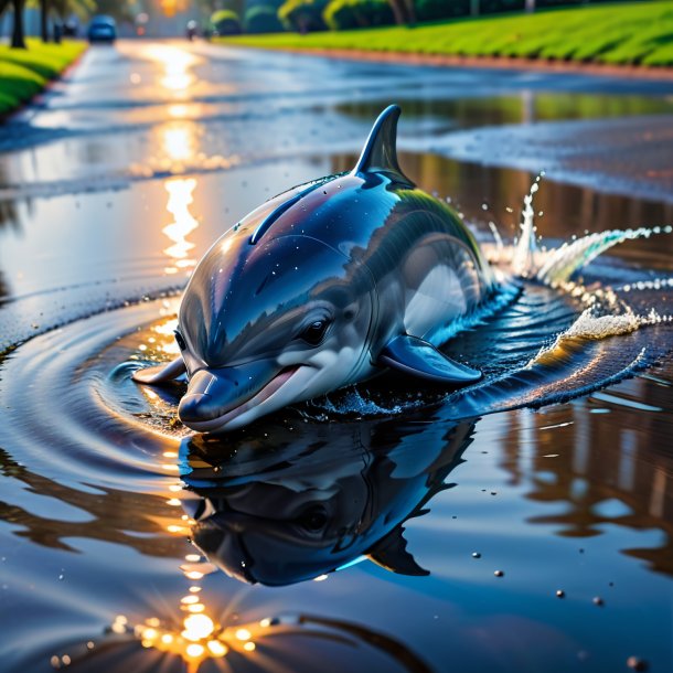 Pic of a crying of a dolphin in the puddle