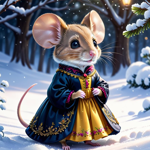 Dessin d'une souris dans une robe dans la neige