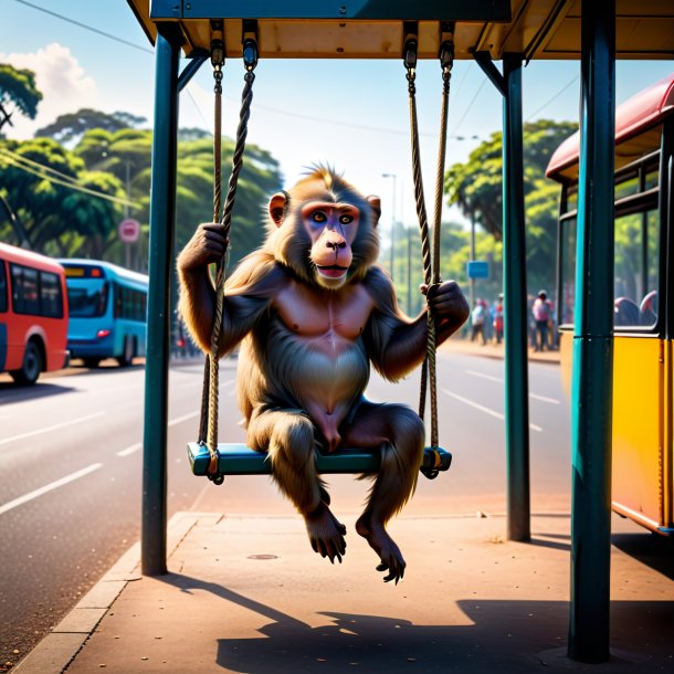 Imagem de um balanço em um balanço de um babuíno na parada de ônibus