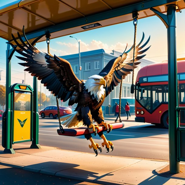 Photo of a swinging on a swing of a eagle on the bus stop