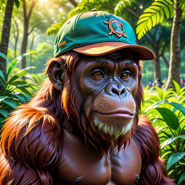 Dessin d'un orangutan dans une casquette dans le parc