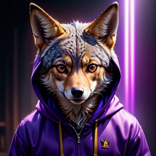 Photo of a jackal in a purple hoodie