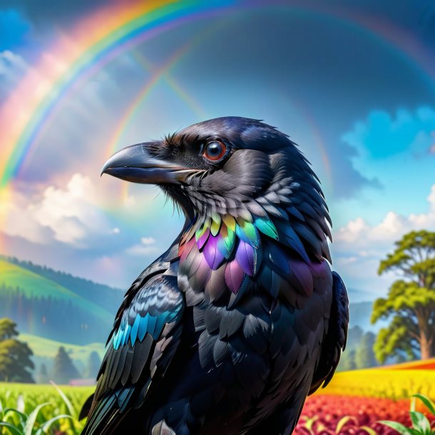 Picture of a smiling of a crow on the rainbow