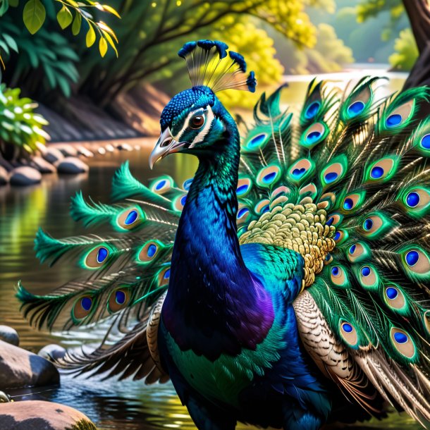 Foto de un pavo real en un cinturón en el río