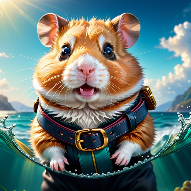 Illustration of a hamster in a belt in the sea