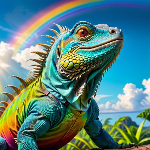 Foto de una iguana en un cinturón en el arco iris