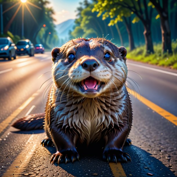 Image d'un cri d'une loutre sur la route