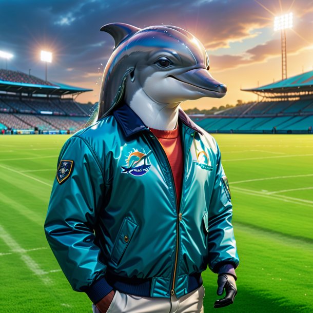 Drawing of a dolphin in a jacket on the field