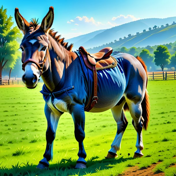 Drawing of a donkey in a jeans on the field