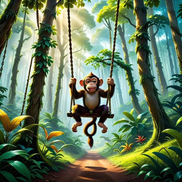 Picture of a swinging on a swing of a monkey in the forest