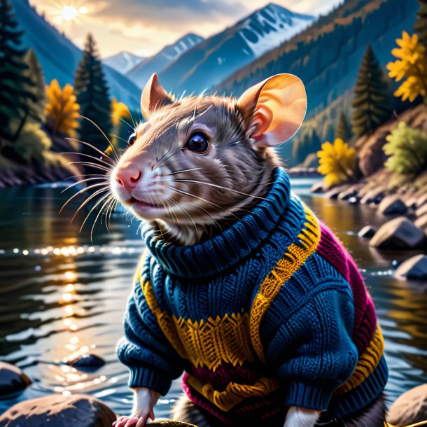 Picture of a rat in a sweater in the river