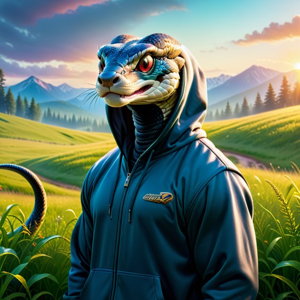 Image of a cobra in a hoodie in the meadow