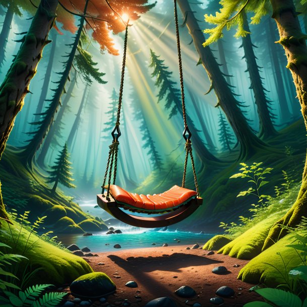 Photo of a swinging on a swing of a salmon in the forest