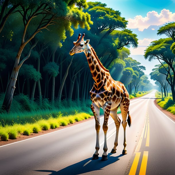 Drawing of a giraffe in a belt on the road