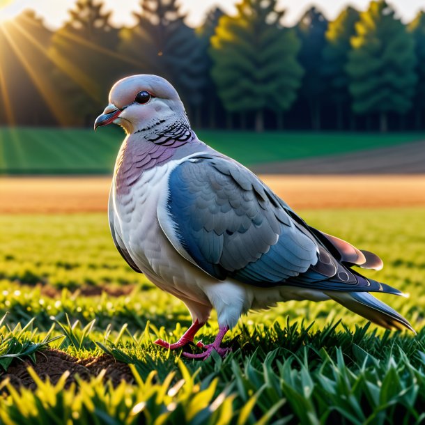 Picture of a dove in a coat on the field