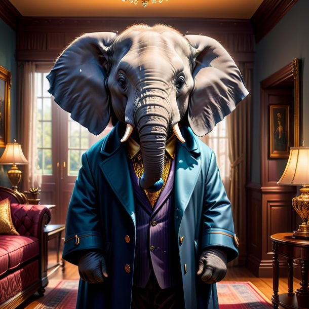 Illustration of a elephant in a coat in the house