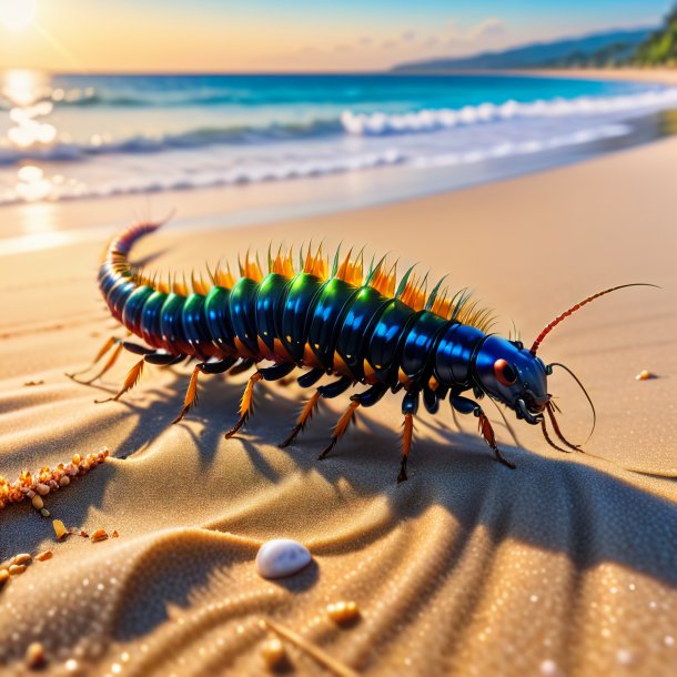 Picture of a jumping of a centipede on the beach