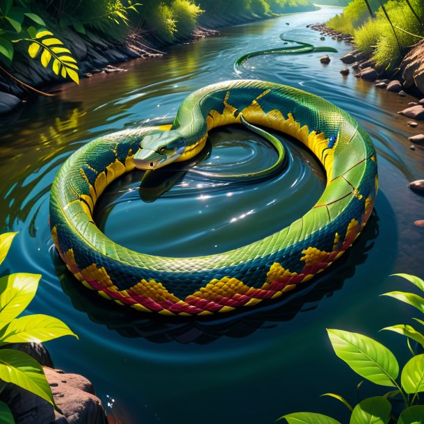 Drawing of a snake in a belt in the river