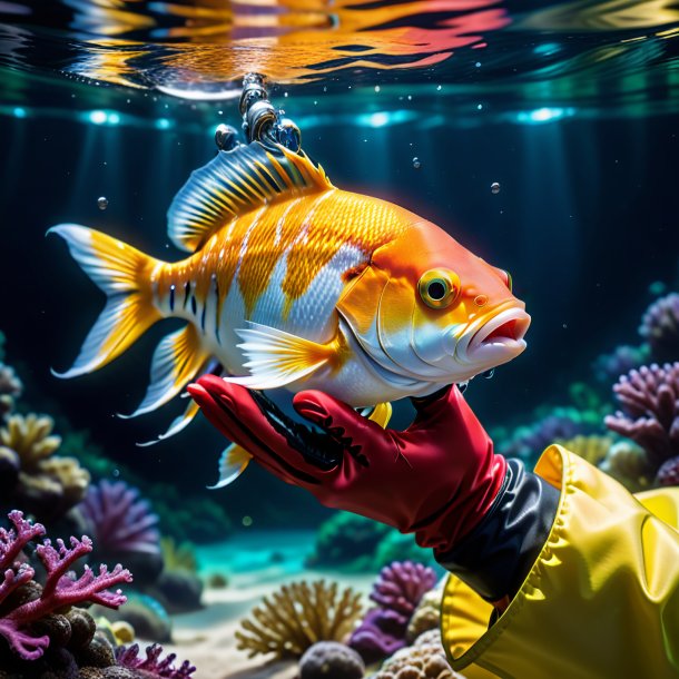 Foto de un pez en un guante en el agua