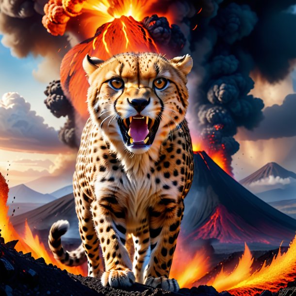 Photo of a angry of a cheetah in the volcano