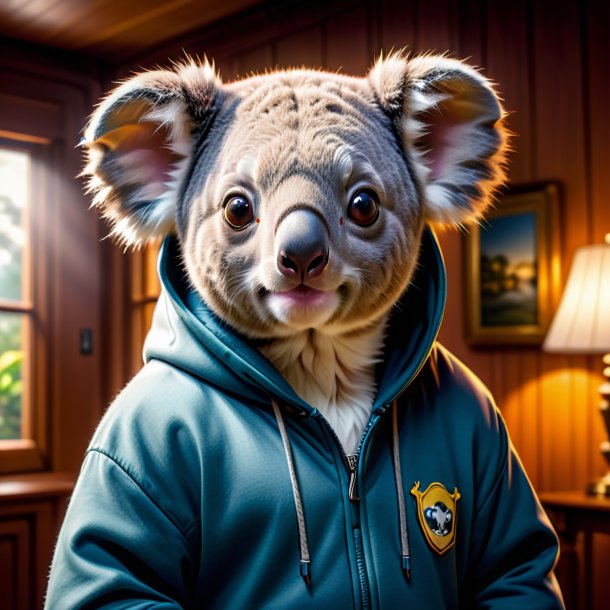 Foto de um coala em um hoodie na casa