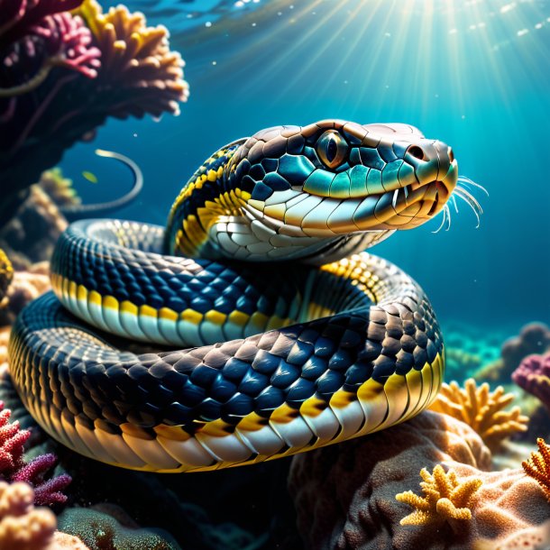 Retrato de um rei cobra em um cinto no mar