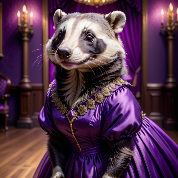 Pic of a badger in a purple dress