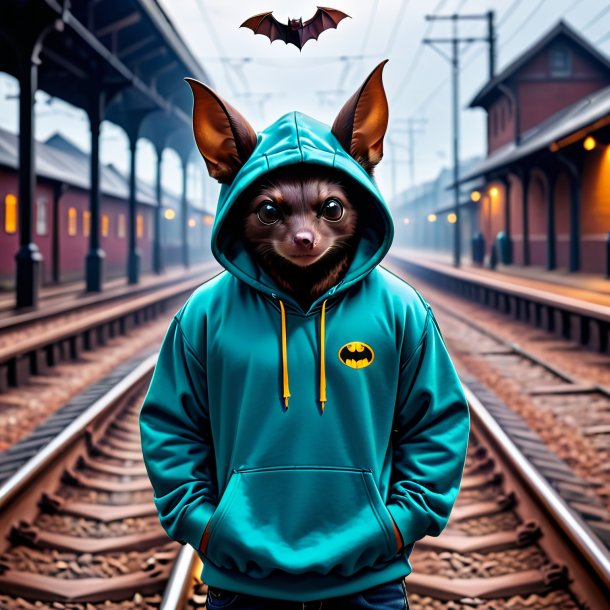 Image of a bat in a hoodie on the railway tracks