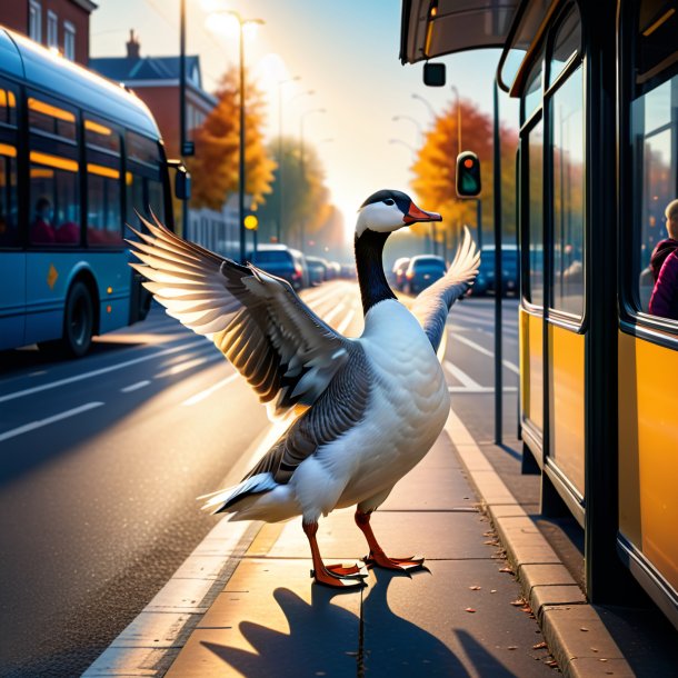 Imagem de uma dança de um ganso no ponto de ônibus