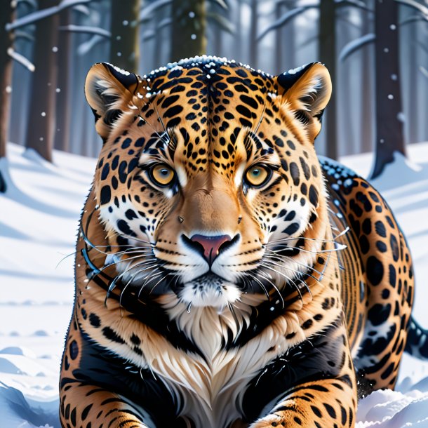 Drawing of a jaguar in a belt in the snow