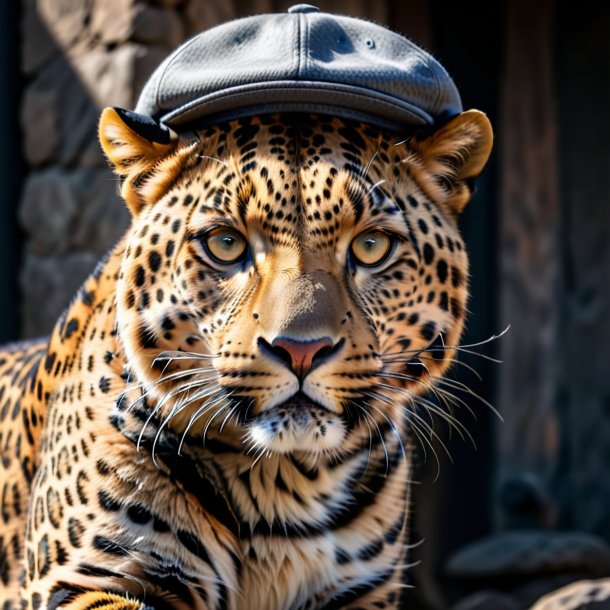 Image of a leopard in a gray cap