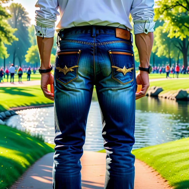 Foto de um pique em um jeans no parque