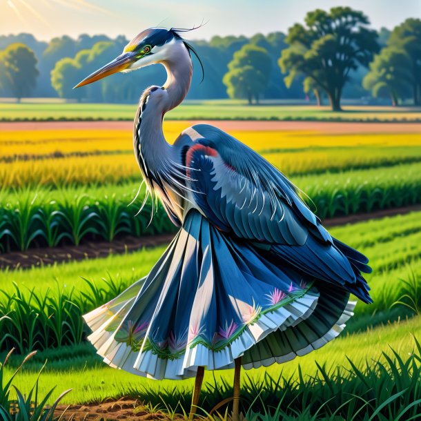 Drawing of a heron in a skirt on the field