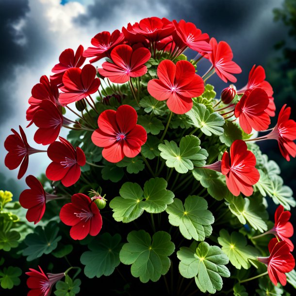 "portrayal of a red geranium, clouded"