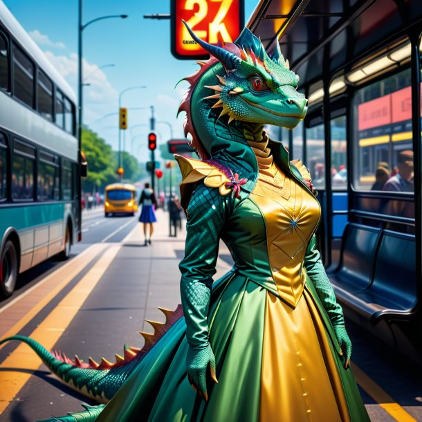 Photo of a basilisk in a dress on the bus stop