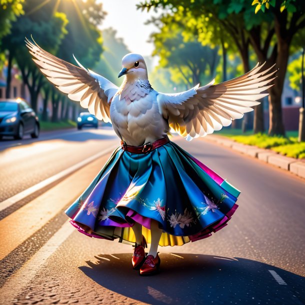 Uma pomba em uma saia na estrada