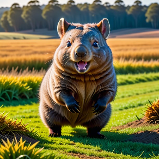 Foto de un baile de un wombat en el campo